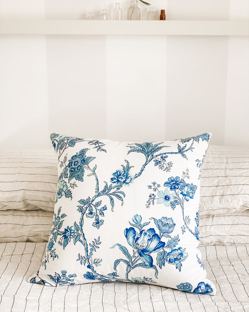 Blue & Aqua Floral Print Pillow | 18" x 18"