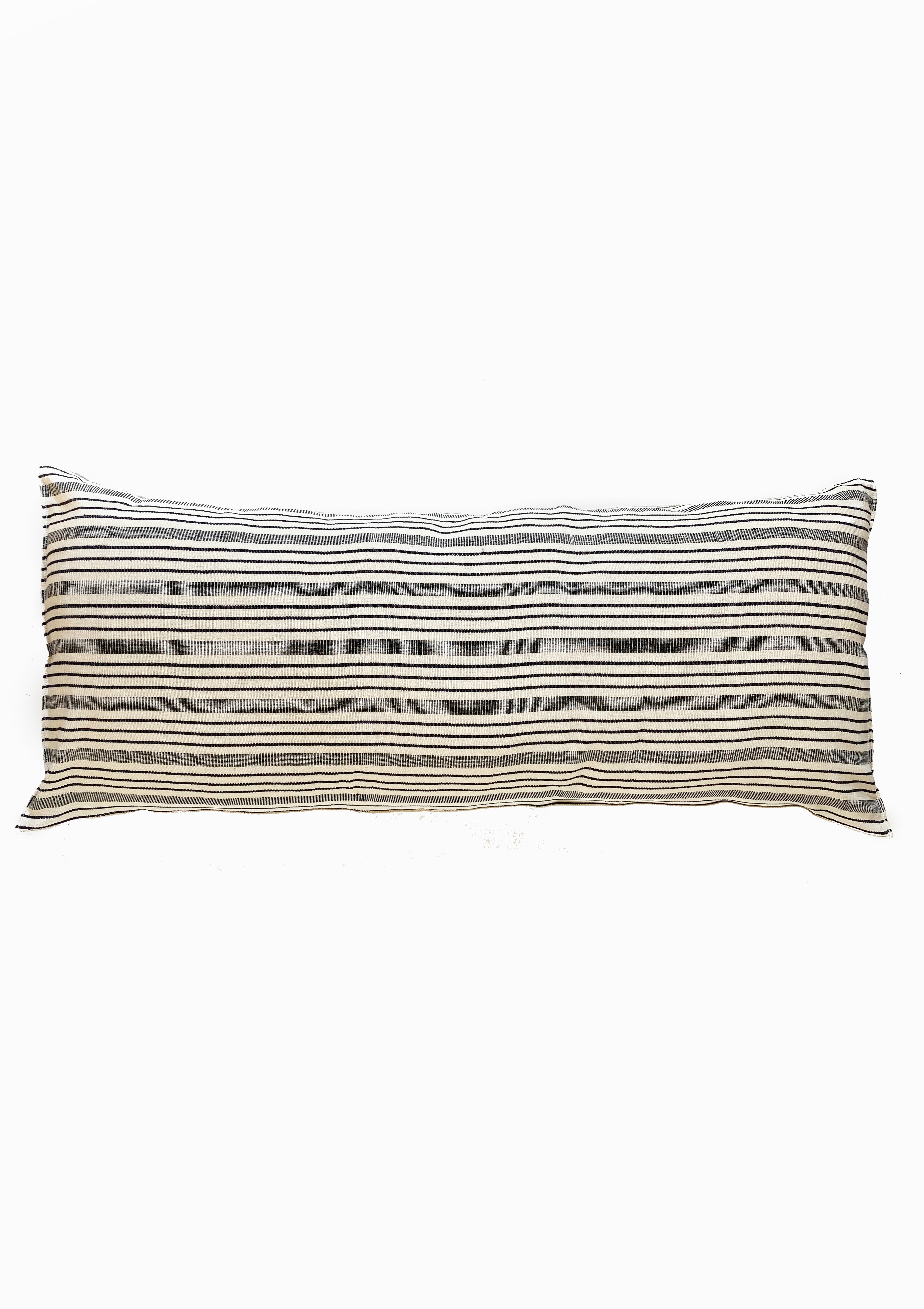 Long Cushion, Natural/Navy Quad Stripe | 14" x 32"