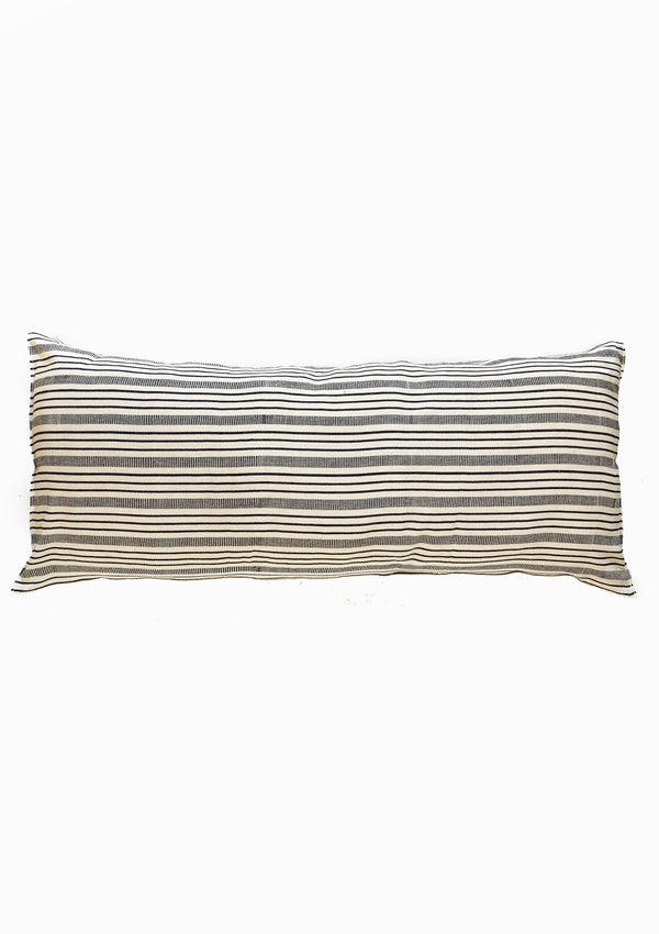 Long Cushion, Natural/Navy Quad Stripe | 14" x 32"