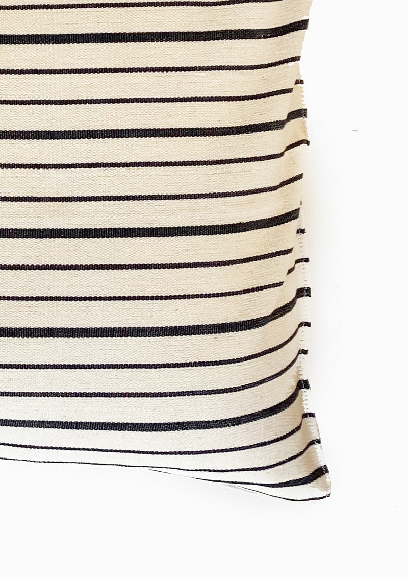Long Cushion, Natural/Navy Triple Stripe | 14" x 32"