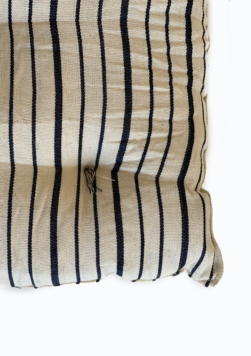 Tufted Chair Cushion, Natural/Navy Triple Stripe | 16" x 16"