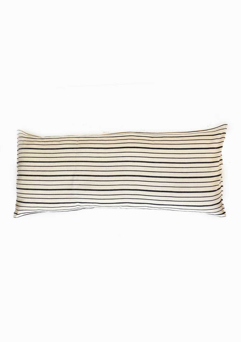 Long Cushion, Natural/Navy Triple Stripe | 14" x 32"