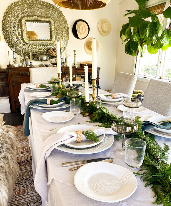 Silver 100% Stone Washed Linen Tablecloth With Fringe | 70" x 70"