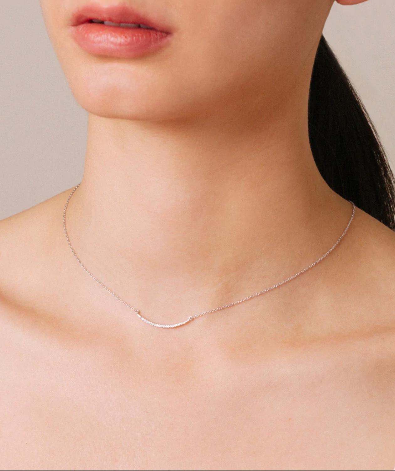 Large Pave Curve Necklace | Silver