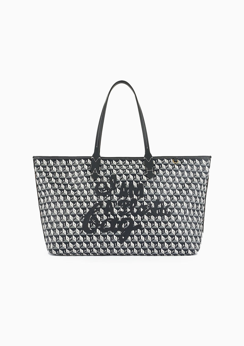 Coated Canvas Mini Tote Bag with Floral Embroideries