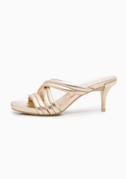 Cindy Midi Heel | Creme Lame