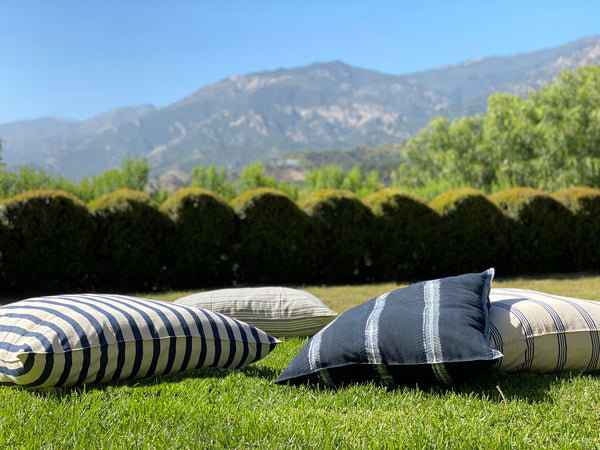 Floor Cushion, Natural/Blue Quad Stripe | 32" x 32"