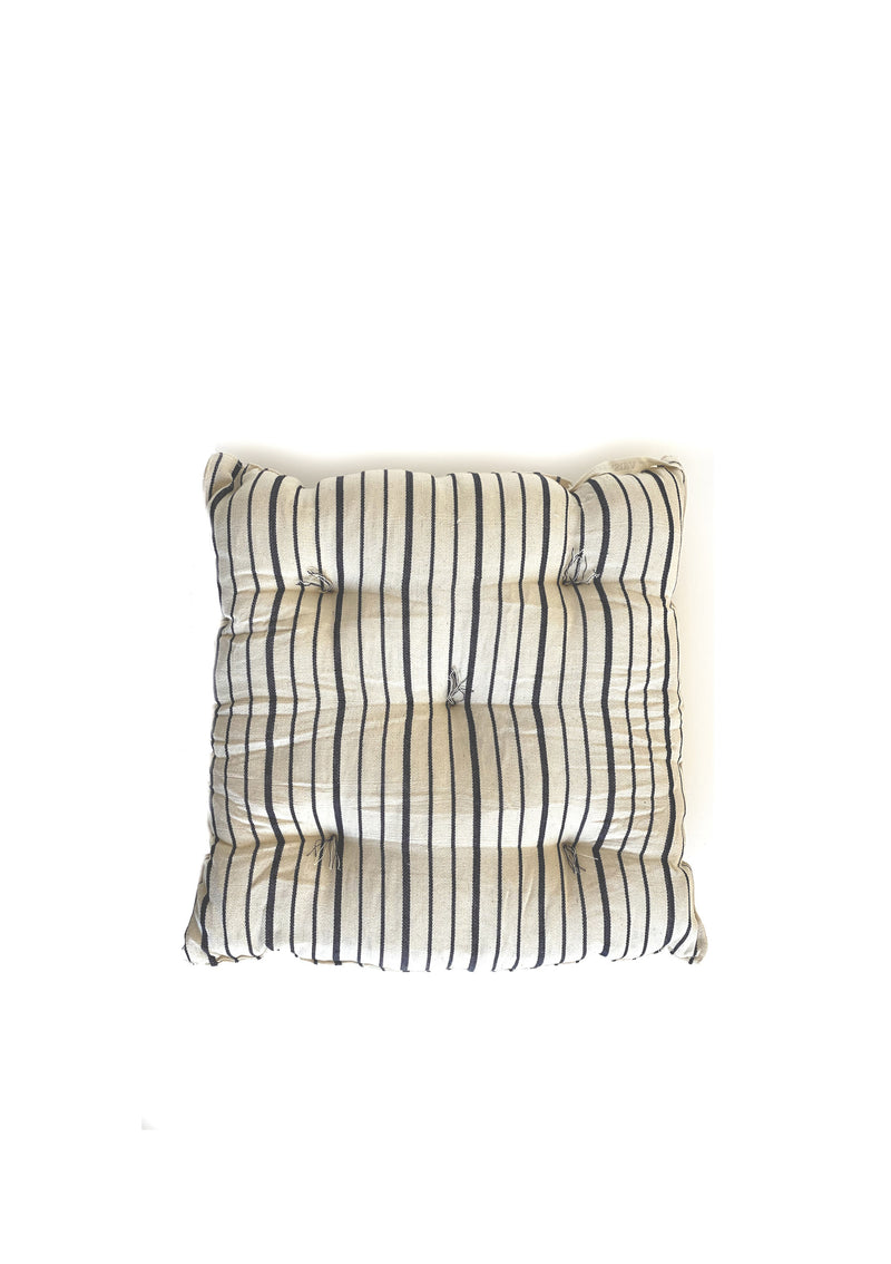Tufted Chair Cushion, Natural/Navy Triple Stripe | 16" x 16"