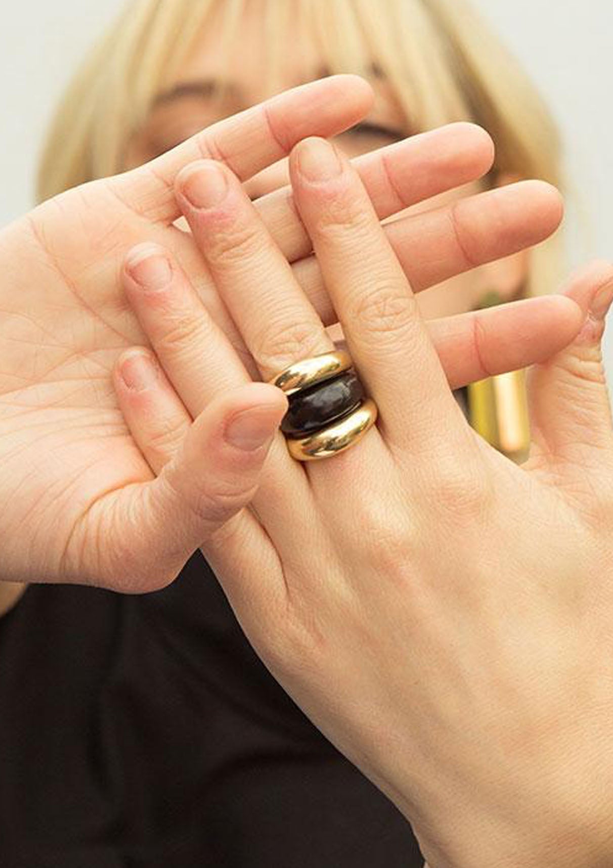 Mixed Material Fanned Ring Stack | Gold Plated Brass/Black