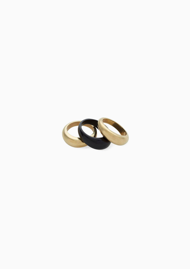 Mixed Material Fanned Ring Stack | Gold Plated Brass/Black
